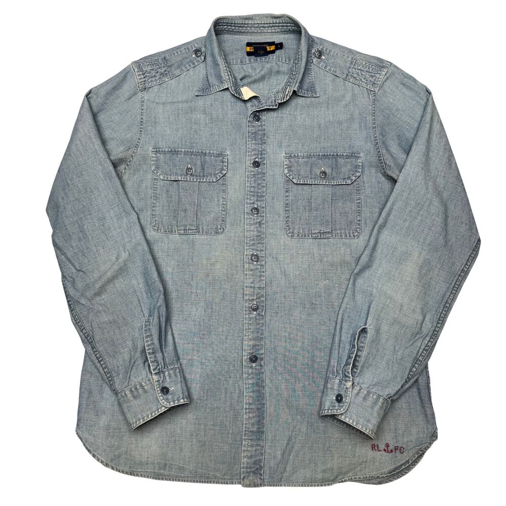 RUGBY Ralph Lauren RLFC Denim Chambray Button Up Men's Large Quiet Luxury